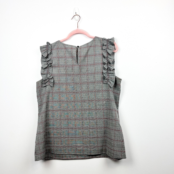 Worthington Houndstooth Plaid Black White & Pink Blouse - Picture 9 of 10